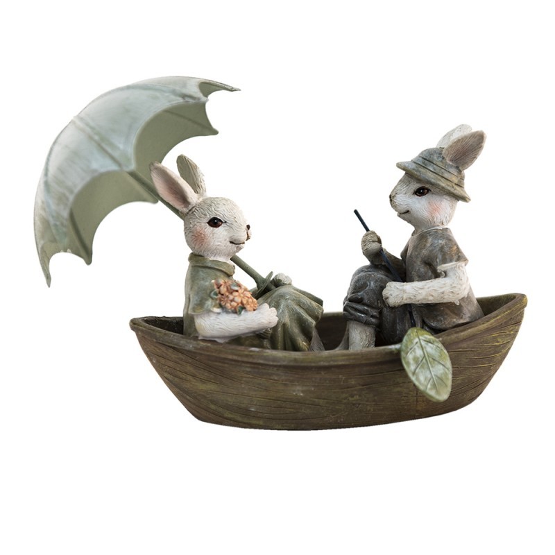 Dekorace králíci na loďce s deštníkem - 14*10*12 cm Clayre & Eef Dekorace králíci na loďce s deštníkem - 14*10*12 cm Clayre & Eef