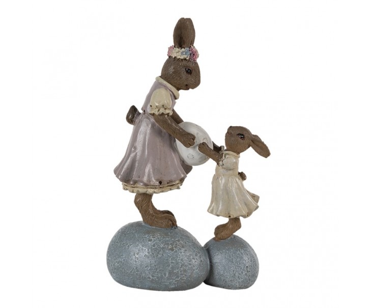 Dekorace králíčci na kamenech držící vajíčko - 10*6*17 cm Clayre & Eef