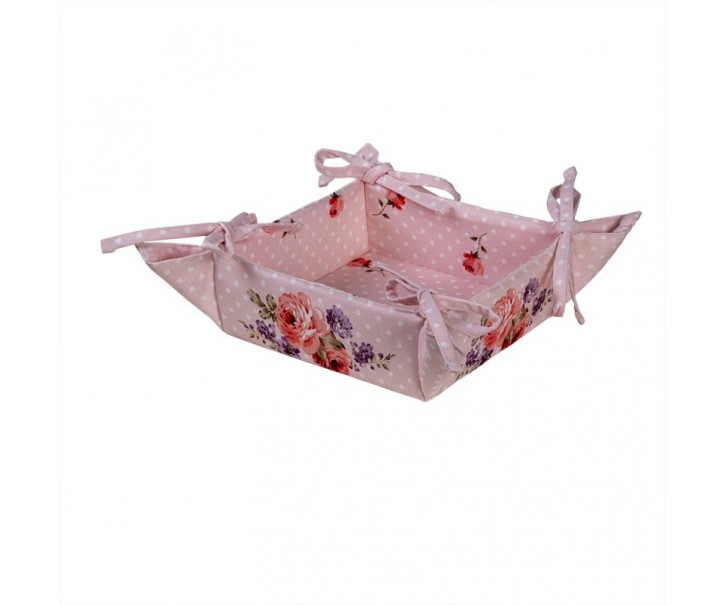 Růžový bavlněný košík na pečivo s růžemi Dotty Rose - 35*35*8 cm Clayre & Eef