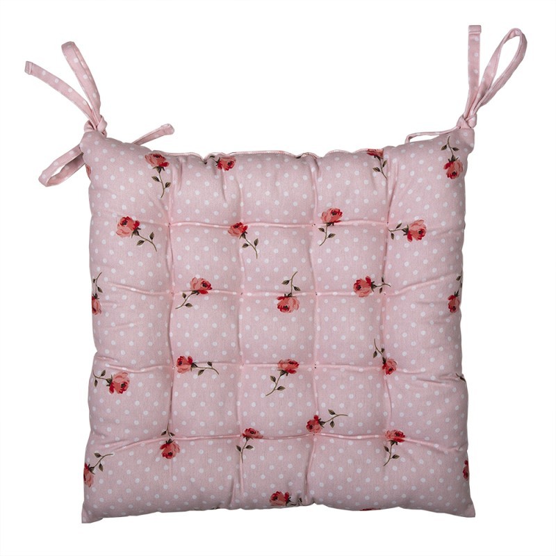 Růžový bavlněný podsedák s výplní s růžemi Dotty Rose - 40*40*4 cm Clayre & Eef Růžový bavlněný podsedák s výplní s růžemi Dotty Rose - 40*40*4 cm Clayre & Eef