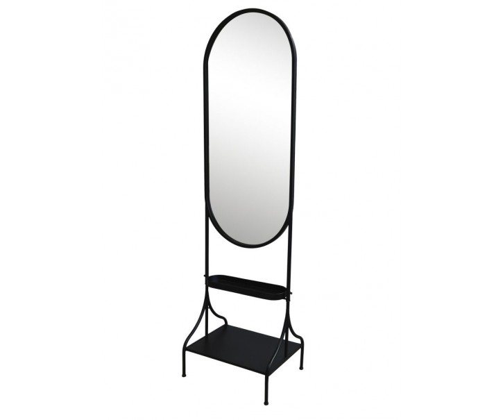 Černé antik kovové stojací zrcadlo s poličkou Filonia - 50*37*180 cm Chic Antique