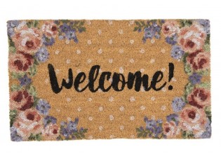 Kokosová rohožka s růžemi a Welcome Dotty Rose - 75*45*1 cm