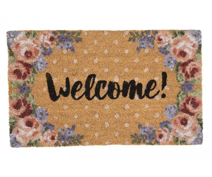 Kokosová rohožka s růžemi a Welcome Dotty Rose - 75*45*1 cm Clayre & Eef