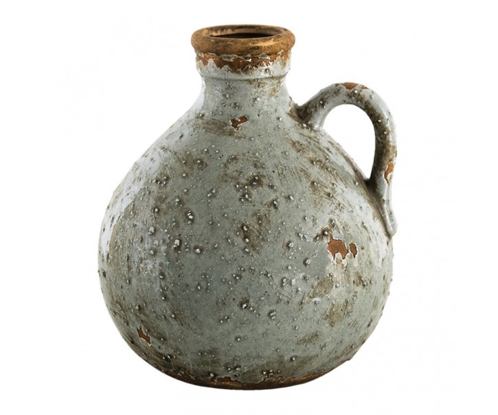 Šedá keramická dekorativní váza s ouškem - 18*17*20 cm Clayre & Eef
