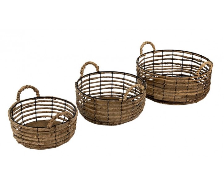 Drátěné obmotané úložné koše s uchy Parien - Ø 39*15 / Ø 34*13 / Ø 29*11 cm Clayre & Eef