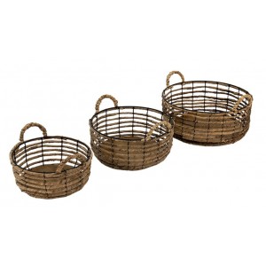 Drátěné obmotané úložné koše s uchy Parien - Ø 39*15 / Ø 34*13 / Ø 29*11 cm