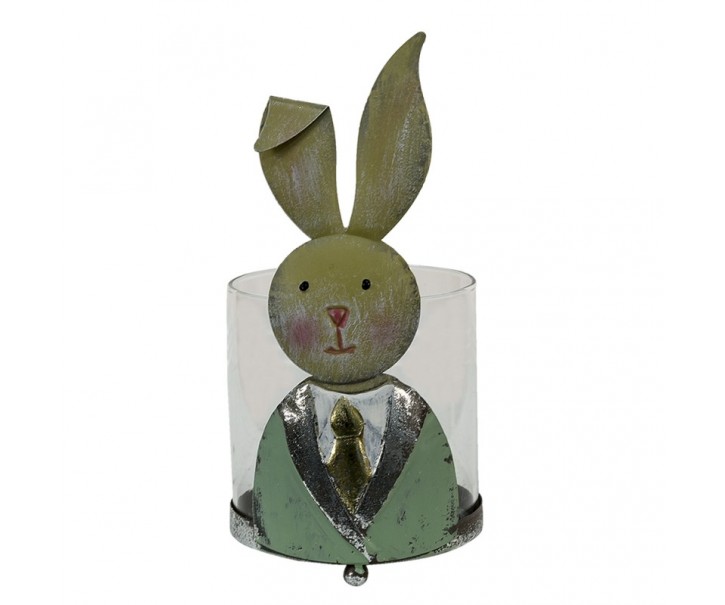 Svícen na čajovku s králíčkem v saku - 11*10*22 cm Clayre & Eef