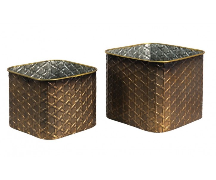 2ks zlatý antik dekorační obal na květináč - 20*20*17 / 18*18*14 cm Clayre & Eef
