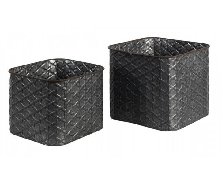 2ks zinkový antik dekorační obal na květináč - 20*20*17 / 18*18*14 cm Clayre & Eef