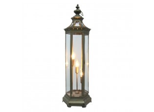 Bronzová antik stolní lampa ve tvaru lucerny - 29*25*79 cm / 3*E14