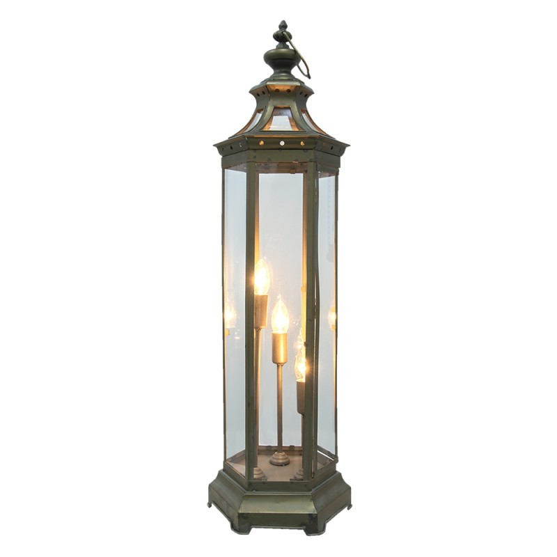 Bronzová antik stolní lampa ve tvaru lucerny - 29*25*79 cm / 3*E14 Clayre & Eef Bronzová antik stolní lampa ve tvaru lucerny - 29*25*79 cm / 3*E14 Clayre & Eef