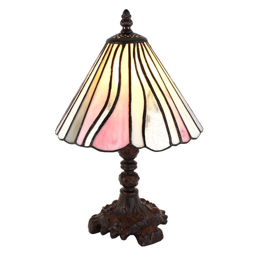 Béžovo-růžová stolní lampa Tiffany Tasia - Ø 20*34 cm E14/max 1*25W