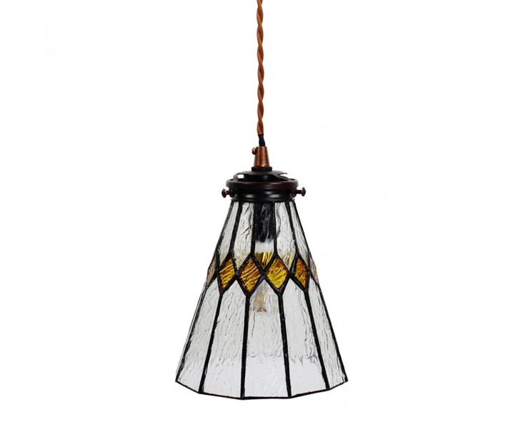 Závěsná Tiffany lampa žluté detaily Yello - Ø 15*115 cm E14/max 1*25W Clayre & Eef