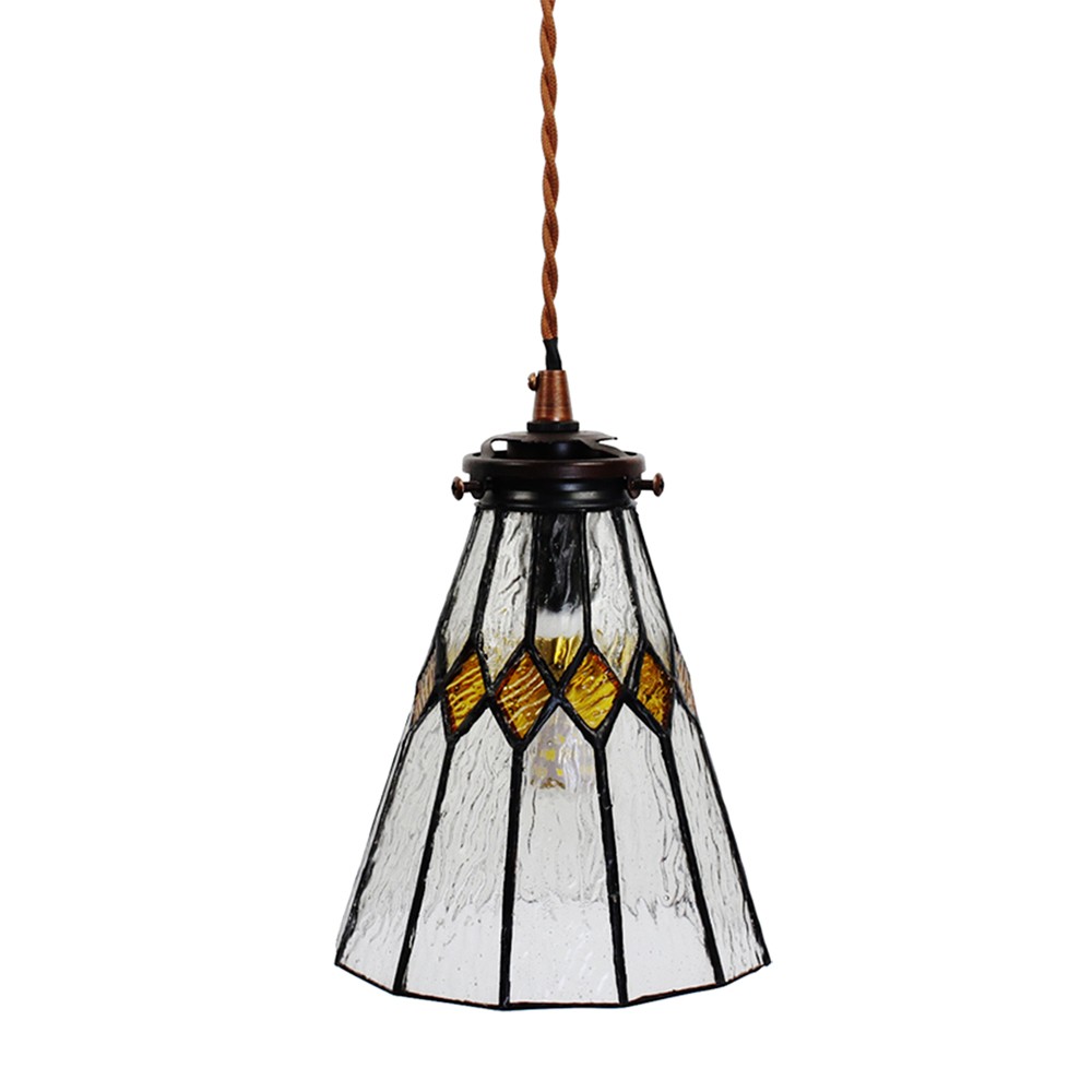 Závěsná Tiffany lampa žluté detaily Yello - Ø 15*115 cm E14/max 1*25W