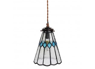 Závěsná Tiffany lampa modré detaily BlueRhom - Ø 15*115 cm E14/max 1*25W
