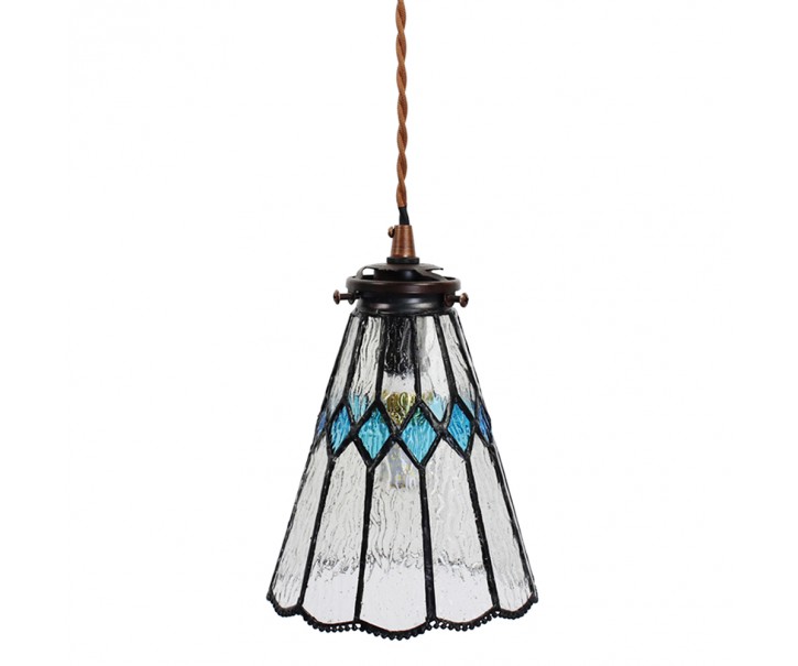Závěsná Tiffany lampa modré detaily BlueRhom - Ø 15*115 cm E14/max 1*25W Clayre & Eef