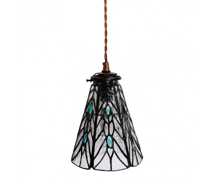 Závěsná Tiffany lampa modré kamínky BlueEye - Ø 15*115 cm E14/max 1*25W Clayre & Eef