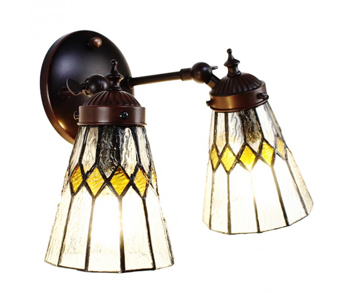 Nástěnná Tiffany lampa 2 stínidla žluté detaily Yello - 30*23*23 cm E14/max 2*25W Clayre & Eef