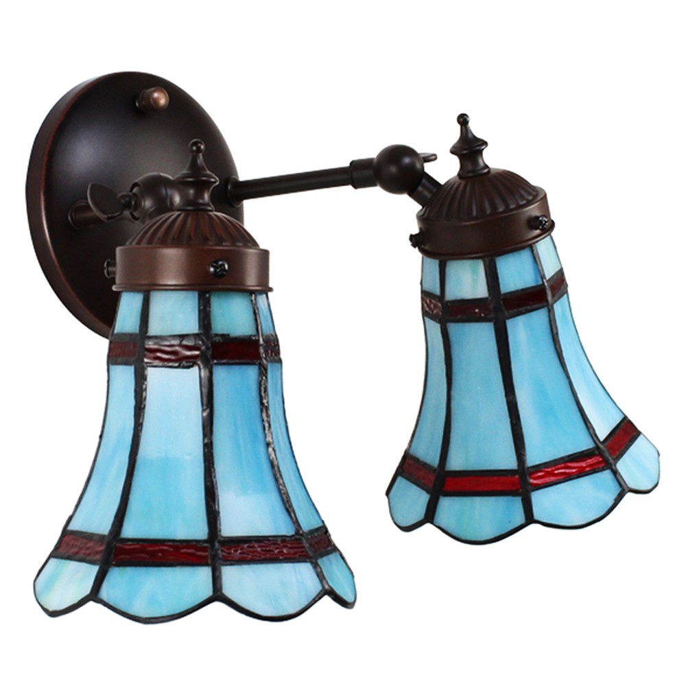Nástěnná Tiffany lampa 2 stínidla červené pruhy RedLine - 30*23*23 cm E14/max 2*25W Clayre & Eef Nástěnná Tiffany lampa 2 stínidla červené pruhy RedLine - 30*23*23 cm E14/max 2*25W Clayre & Eef