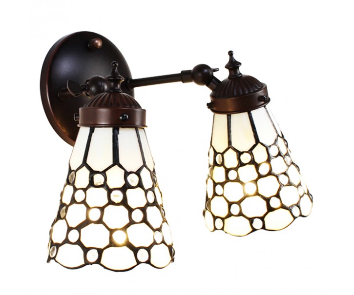 Nástěnná lampa Tiffany s bílými stínidly Panne - 30*23*23 cm E14/max 2*25W Clayre & Eef