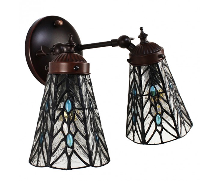Nástěnná Tiffany lampa 2 stínidla modré kamínky BlueEye - 30*23*23 cm E14/max 2*25W Clayre & Eef