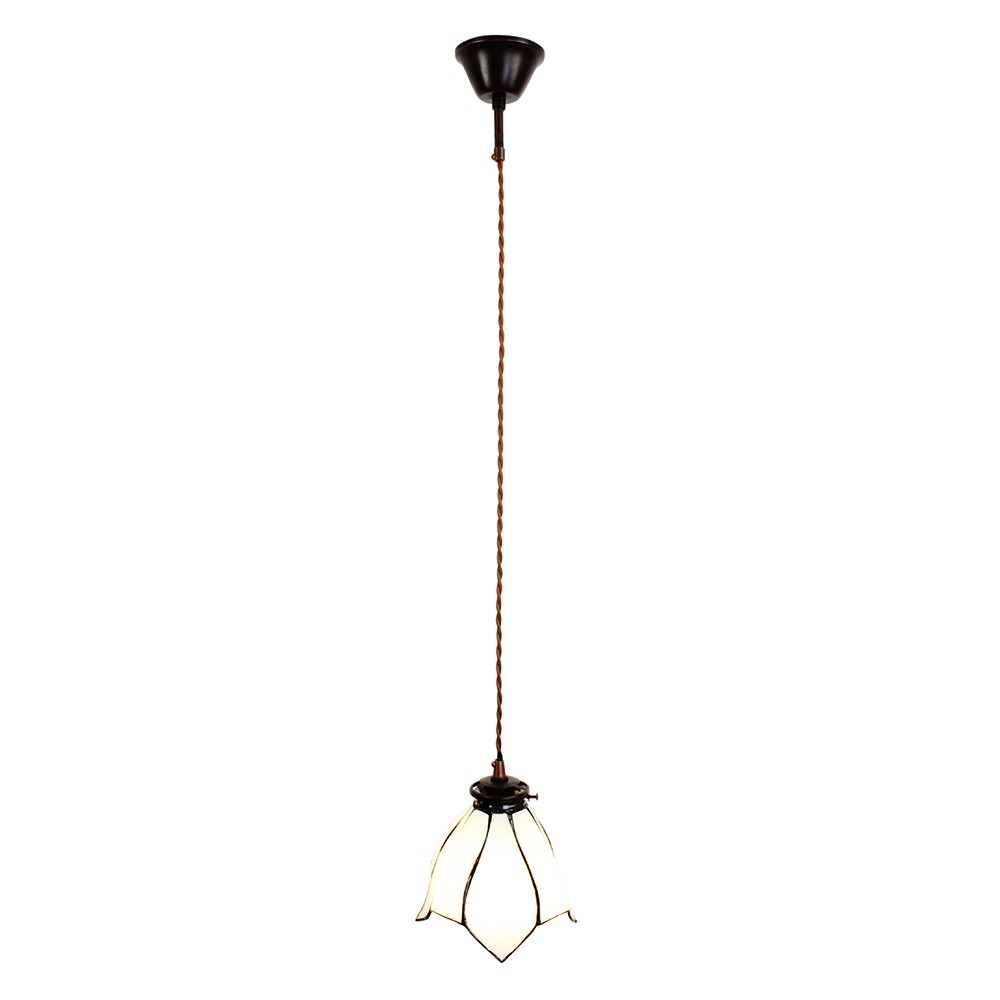 Bílá závěsná Tiffany lampa ve tvaru květu Folwia - Ø18*115 cm E14/max 1*25W Clayre & Eef Bílá závěsná Tiffany lampa ve tvaru květu Folwia - Ø18*115 cm E14/max 1*25W Clayre & Eef