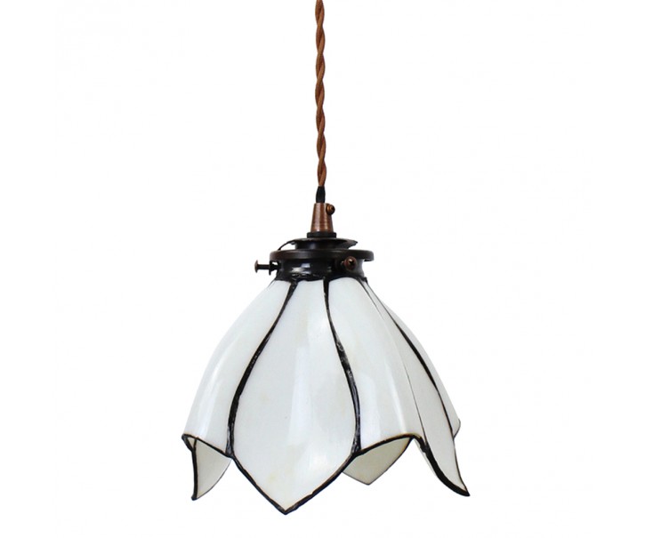 Bílá závěsná Tiffany lampa ve tvaru květu Folwia - Ø18*115 cm E14/max 1*25W Clayre & Eef
