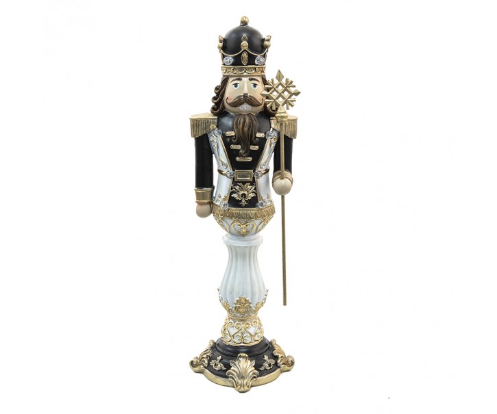Černo-zlatá vánoční dekorace socha Louskáček s Led světýlky - 21*20*67 cm Clayre & Eef