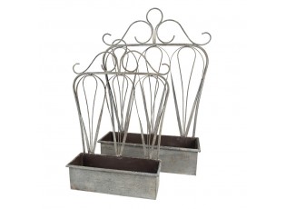 2ks šedý antik kovový truhlík s okrasou - 49*15*70 cm / 38*12*55 cm