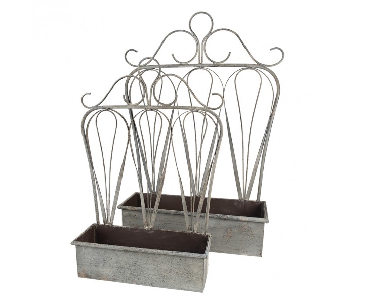 2ks šedý antik kovový truhlík s okrasou - 49*15*70 cm / 38*12*55 cm Clayre & Eef