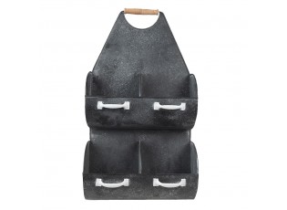 Černá antik kovová nástěnná police se 4mi boxy - 35*41*66 cm