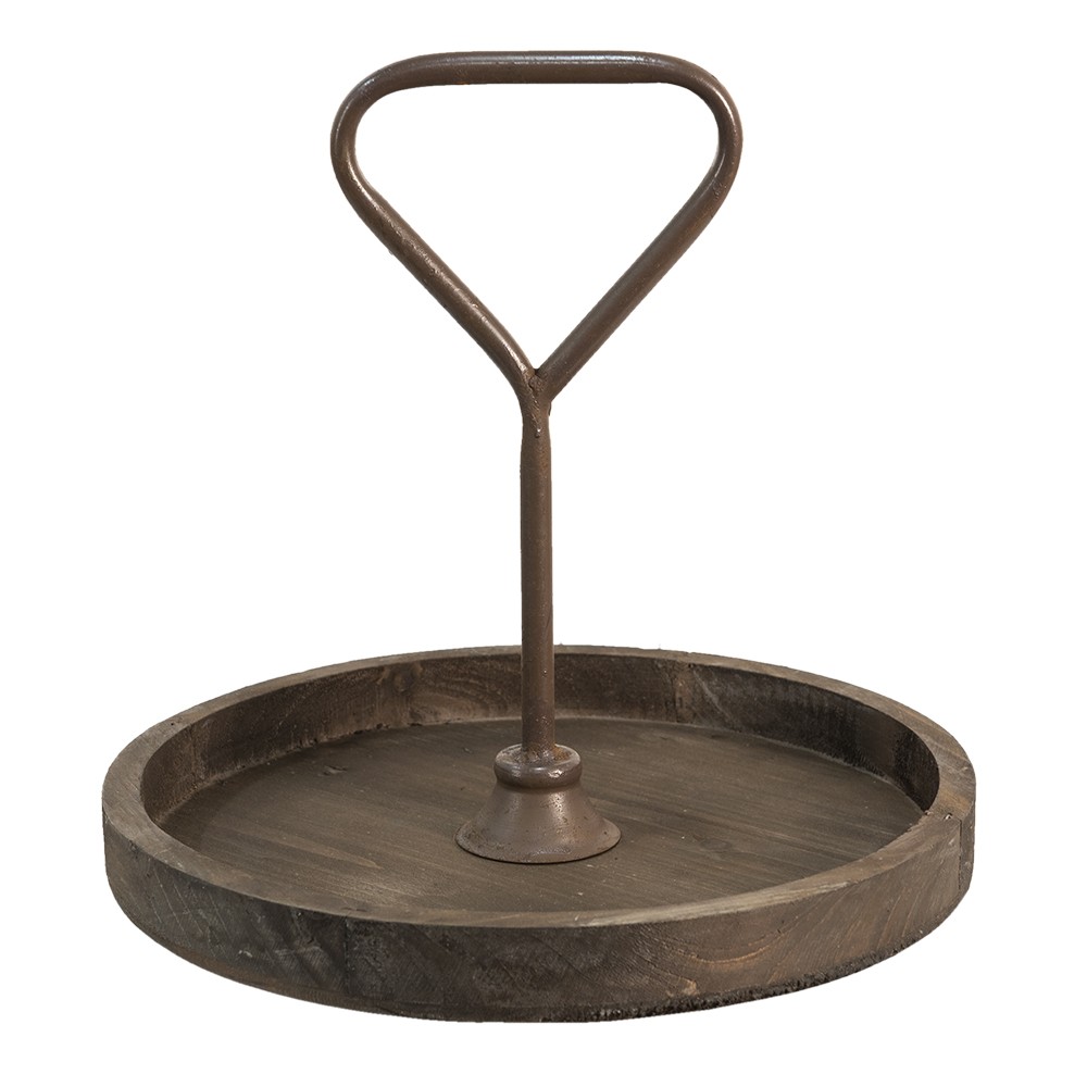 Hnědý antik dřevěný podnos s držadlem - Ø 35*33 cm Clayre & Eef Hnědý antik dřevěný podnos s držadlem - Ø 35*33 cm Clayre & Eef