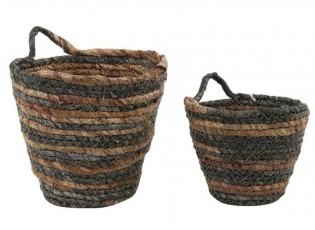 2 ks pletených hnědých košíků s uchy Lionny - Ø18*17/ Ø13*13cm