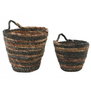 2 ks pletených hnědých košíků s uchy Lionny - Ø18*17/ Ø13*13cm