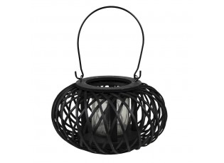 Černá dřevěná závěsná lucerna Bamboo - Ø 23*12 cm