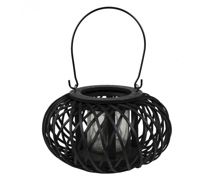 Černá dřevěná závěsná lucerna Bamboo - Ø 23*12 cm Clayre & Eef