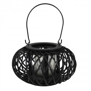 Černá dřevěná závěsná lucerna Bamboo - Ø 23*12 cm