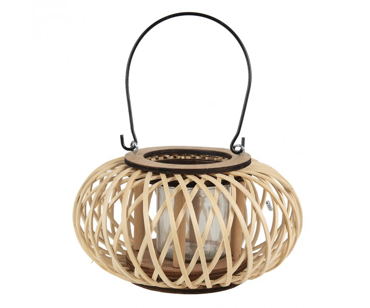 Přírodní dřevěná lucerna Bamboo - Ø 23*12 cm Clayre & Eef