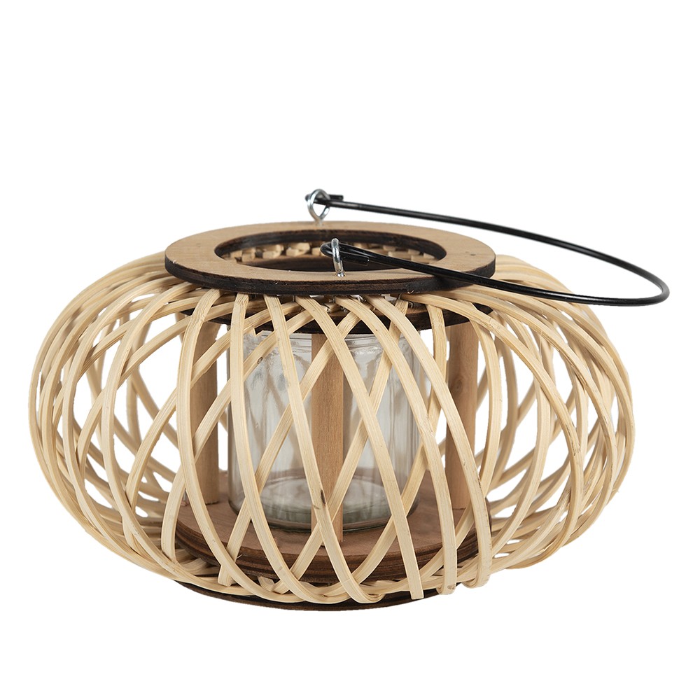 Přírodní dřevěná lucerna Bamboo - Ø 23*12 cm Clayre & Eef Přírodní dřevěná lucerna Bamboo - Ø 23*12 cm Clayre & Eef