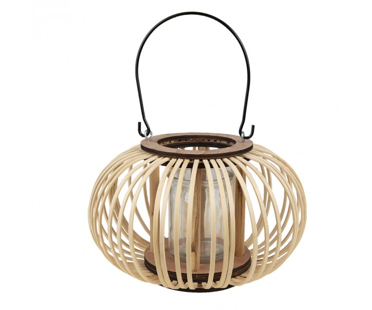 Přírodní dřevěná lucerna Bamboo - Ø25*15 cm Clayre & Eef
