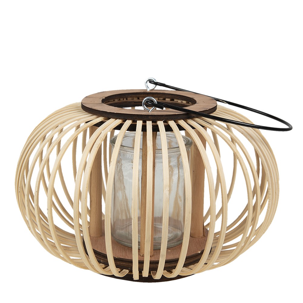 Přírodní dřevěná lucerna Bamboo - Ø25*15 cm Clayre & Eef Přírodní dřevěná lucerna Bamboo - Ø25*15 cm Clayre & Eef