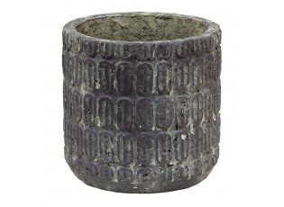 Šedý antik cementový obal na květináč se vzorem - Ø 17*16 cm