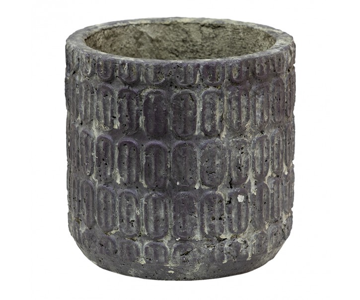 Šedý antik cementový obal na květináč se vzorem - Ø 17*16 cm Clayre & Eef