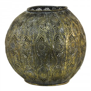 Zlatý antik kovový svícen s ornamenty - Ø 23*21 cm