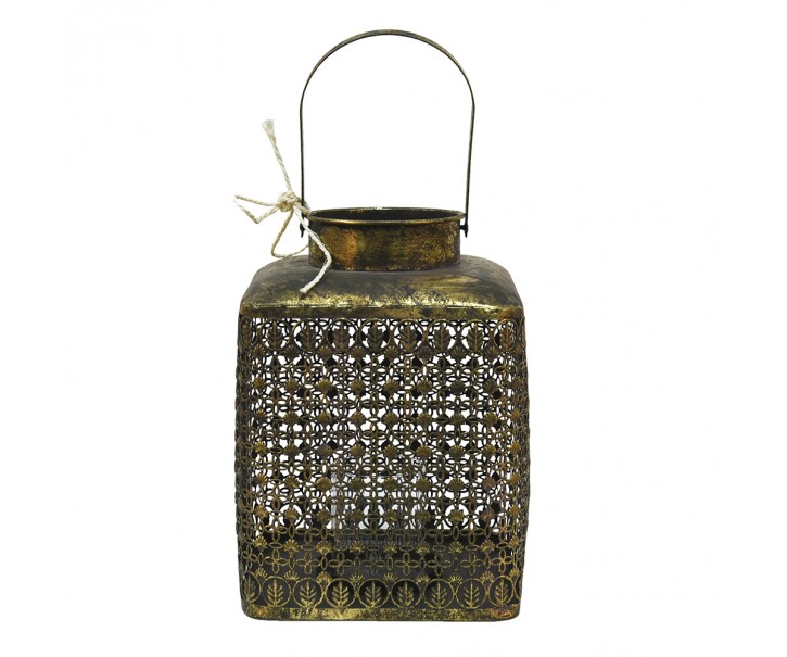 Zlatá antik kovová lucerna s ornamenty - 23*23*32 cm Clayre & Eef