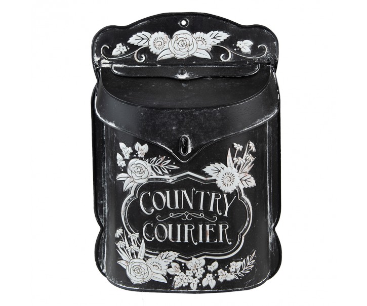 Černá antik poštovní schránka s květy Country Courier - 26*10*35 cm Clayre & Eef
