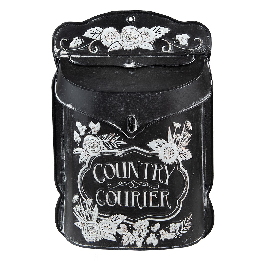 Černá antik poštovní schránka s květy Country Courier - 26*10*35 cm