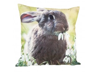 Zelený povlak na polštář s králíčkem a sněženkami - 45*45 cm