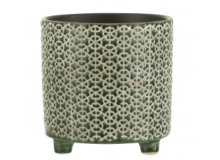 Tmavě zelený obal na květináč na nožičkách Flower green - Ø16*16cm