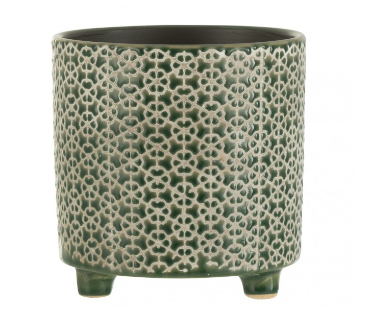 Tmavě zelený obal na květináč na nožičkách Flower green - Ø16*16cm J-Line by Jolipa
